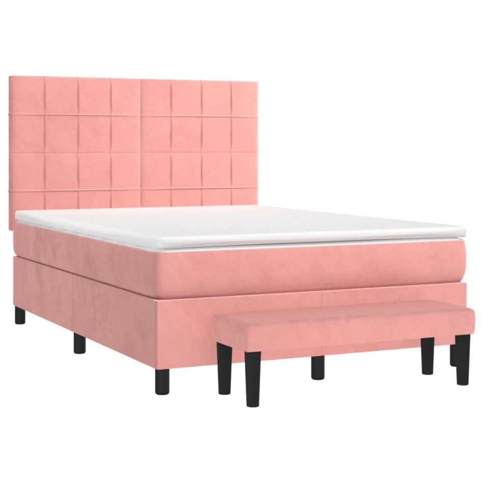 Cama box spring con colchón terciopelo rosa 140x190