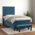 Cama box spring con colchón terciopelo azul oscuro 100x200