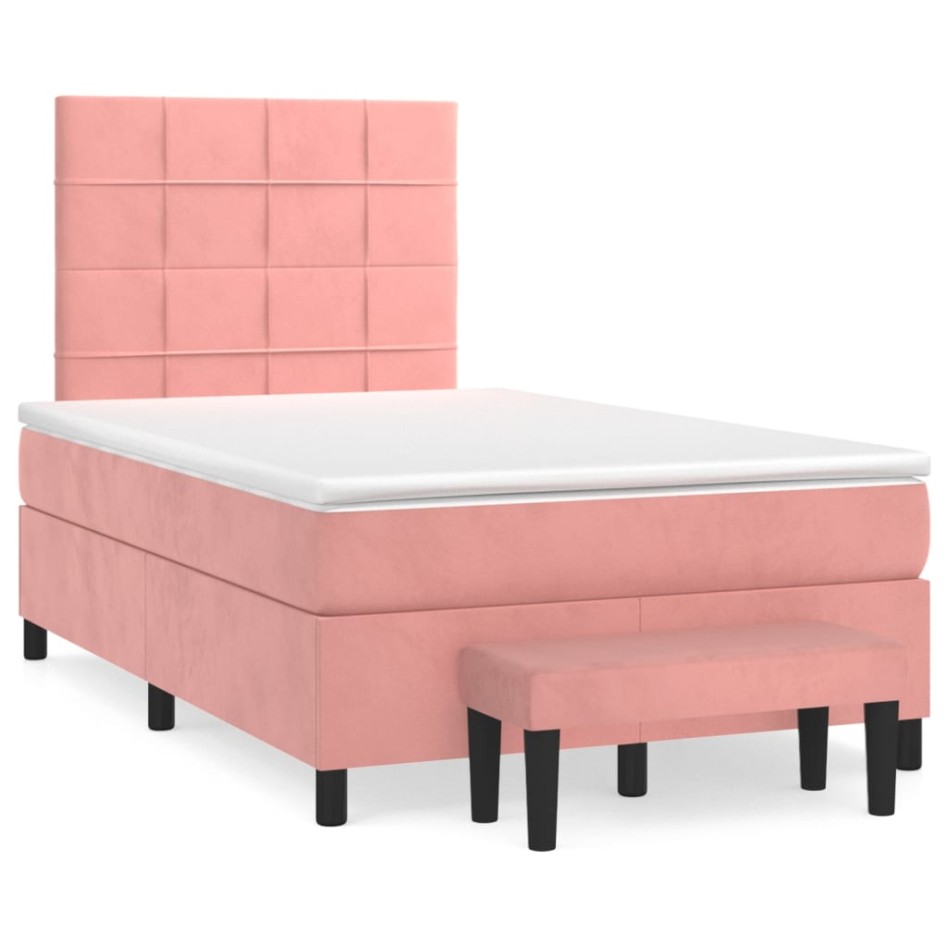Cama box spring con colchón terciopelo rosa 120x200