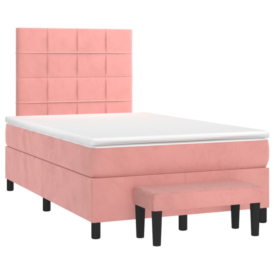 Cama box spring con colchón terciopelo rosa 120x200