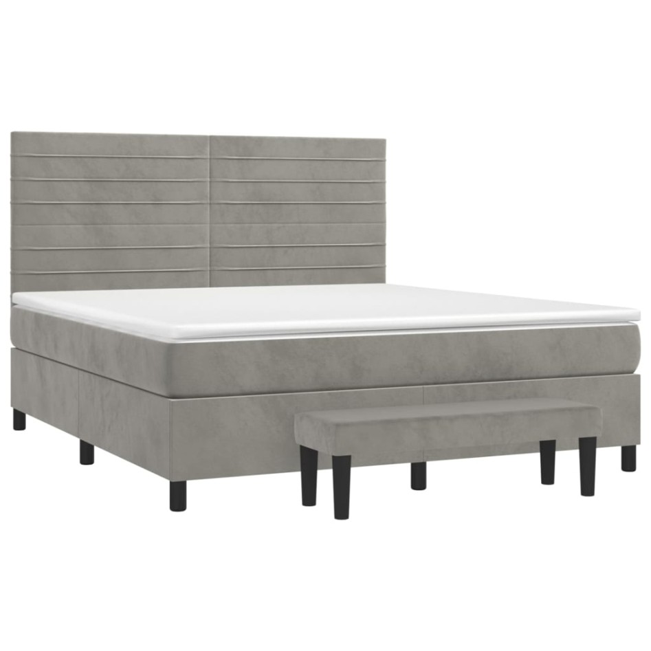Cama box spring con colchón terciopelo gris claro 180x200