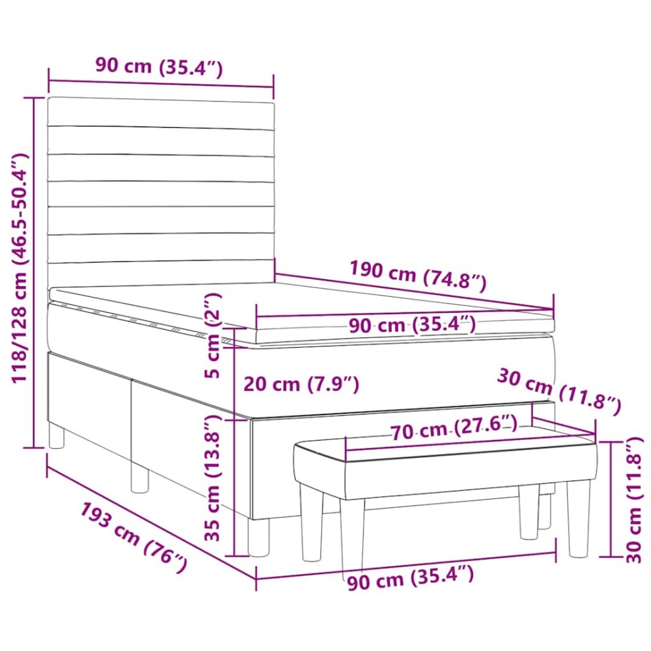 Cama box spring con colchón terciopelo verde oscuro 90x190