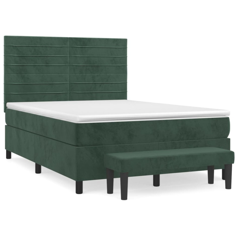 Cama box spring con colchón terciopelo verde oscuro 140x200