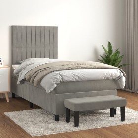 Cama box spring con colchón terciopelo gris claro 80x200