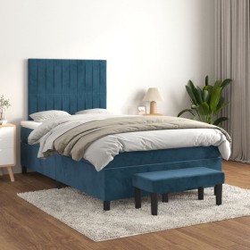 Cama box spring con colchón terciopelo azul oscuro 120x200