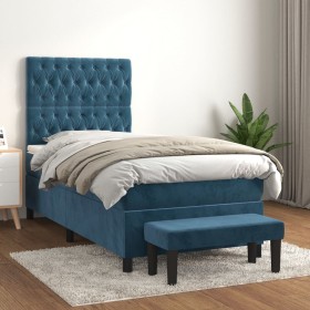Cama box spring con colchón terciopelo azul oscuro 90x200