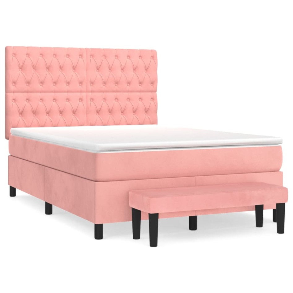 Cama box spring con colchón terciopelo rosa 140x190