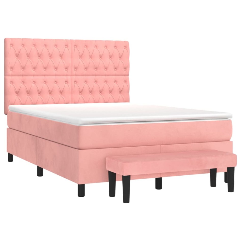 Cama box spring con colchón terciopelo rosa 140x190