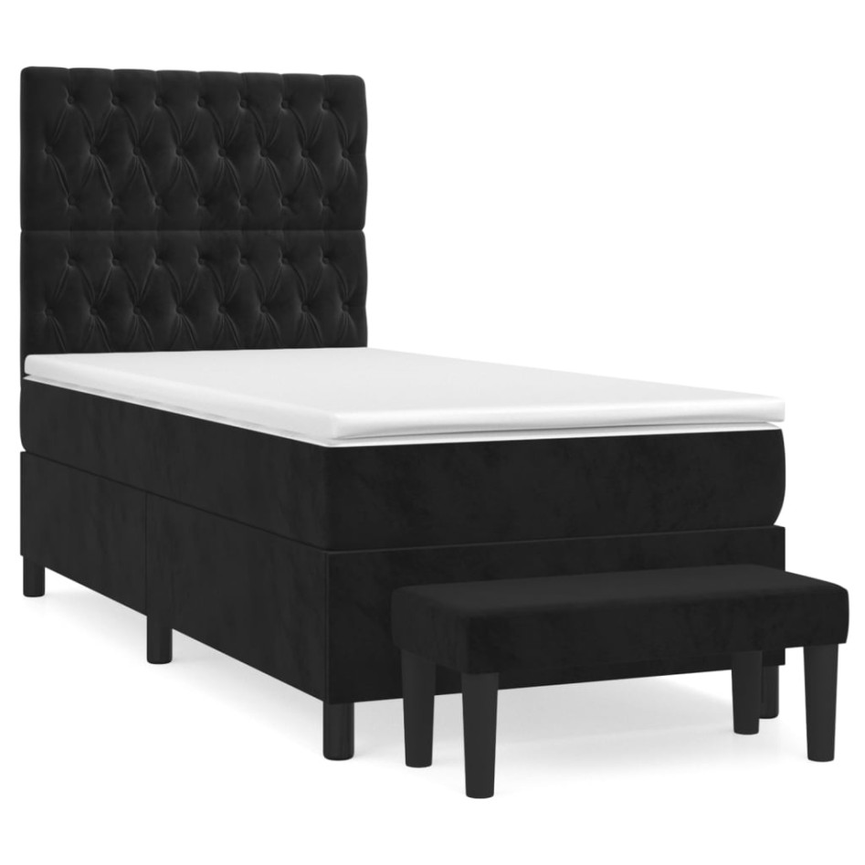 Cama box spring con colchón cuero sintético negro 90x190