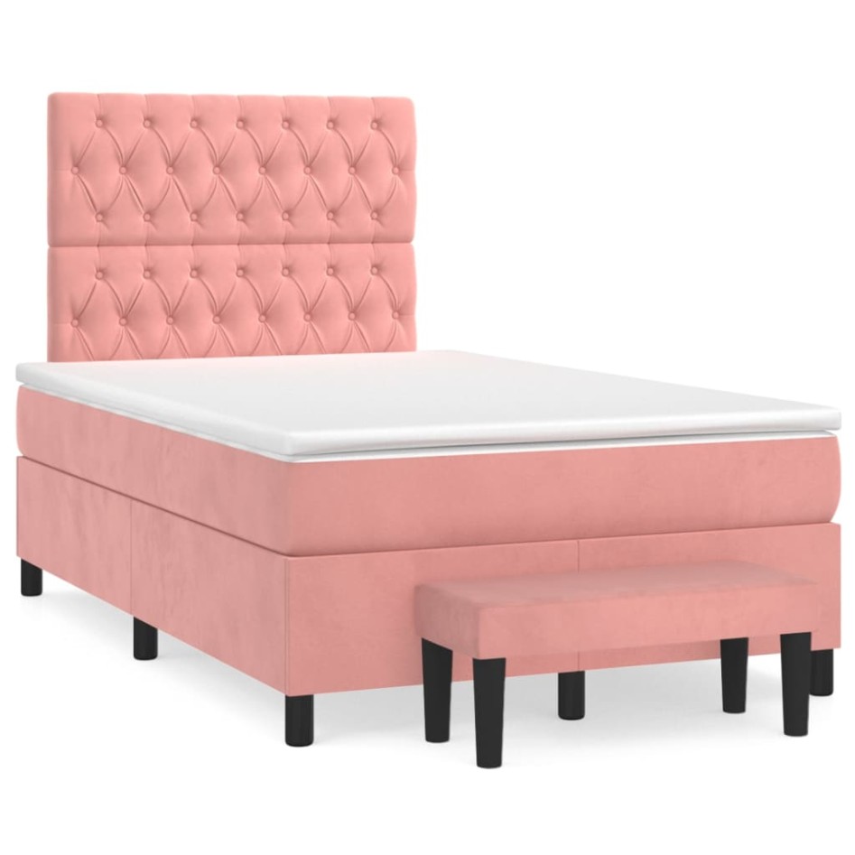 Cama box spring con colchón terciopelo rosa 120x200