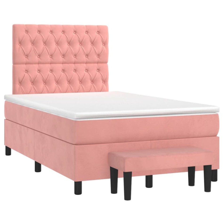 Cama box spring con colchón terciopelo rosa 120x200