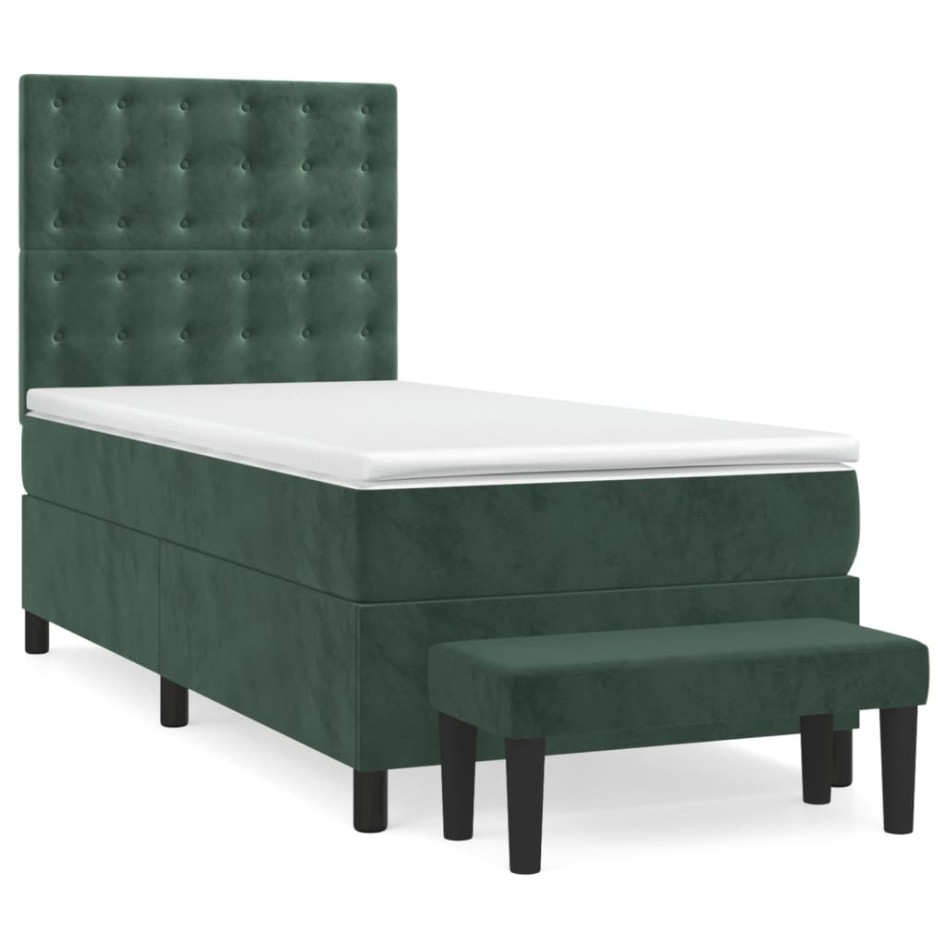 Cama box spring con colchón terciopelo verde oscuro 90x190