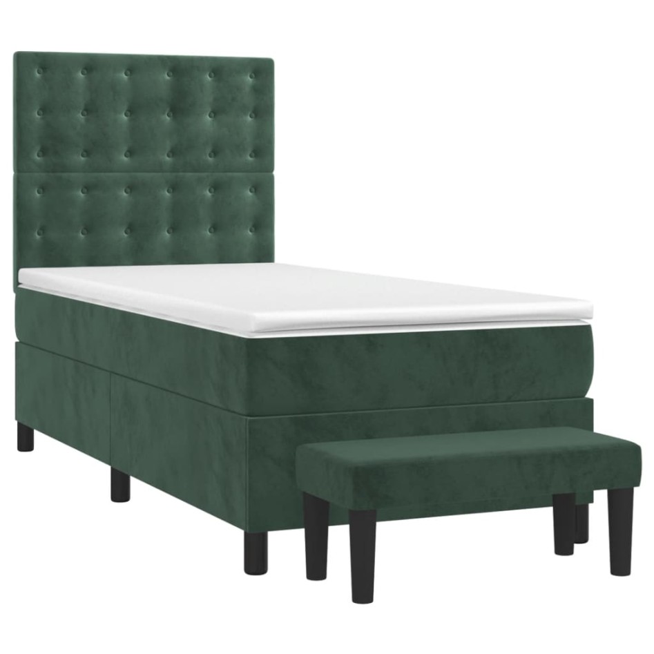 Cama box spring con colchón terciopelo verde oscuro 90x190