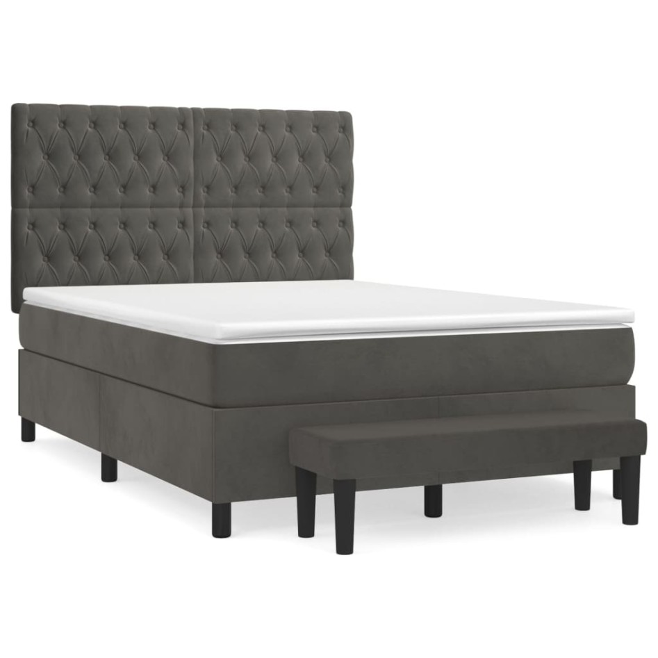 Cama box spring con colchón terciopelo gris oscuro 140x200