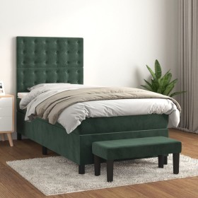 Cama box spring con colchón terciopelo verde oscuro 90x200