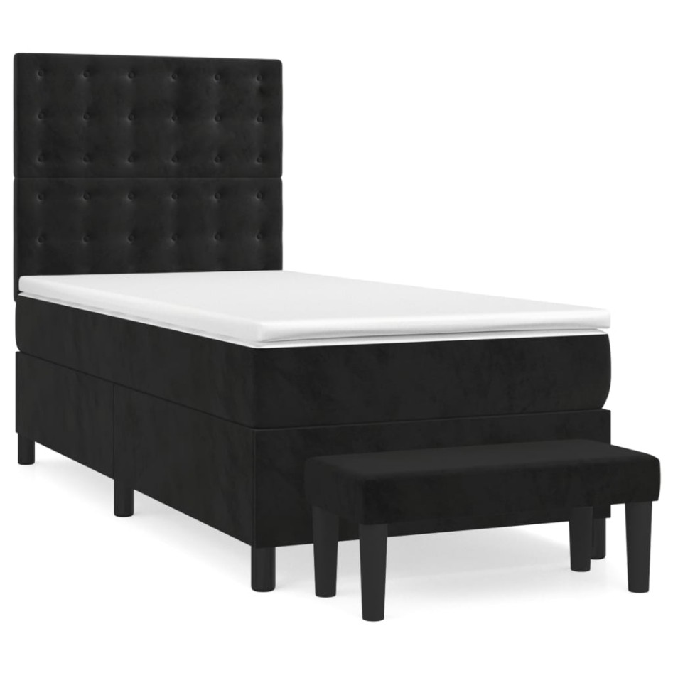 Cama box spring con colchón terciopelo negro 80x200