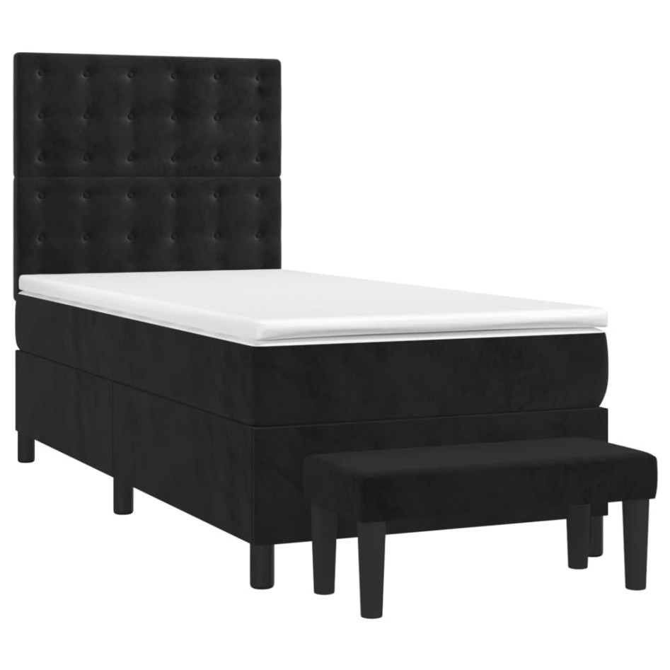 Cama box spring con colchón terciopelo negro 80x200