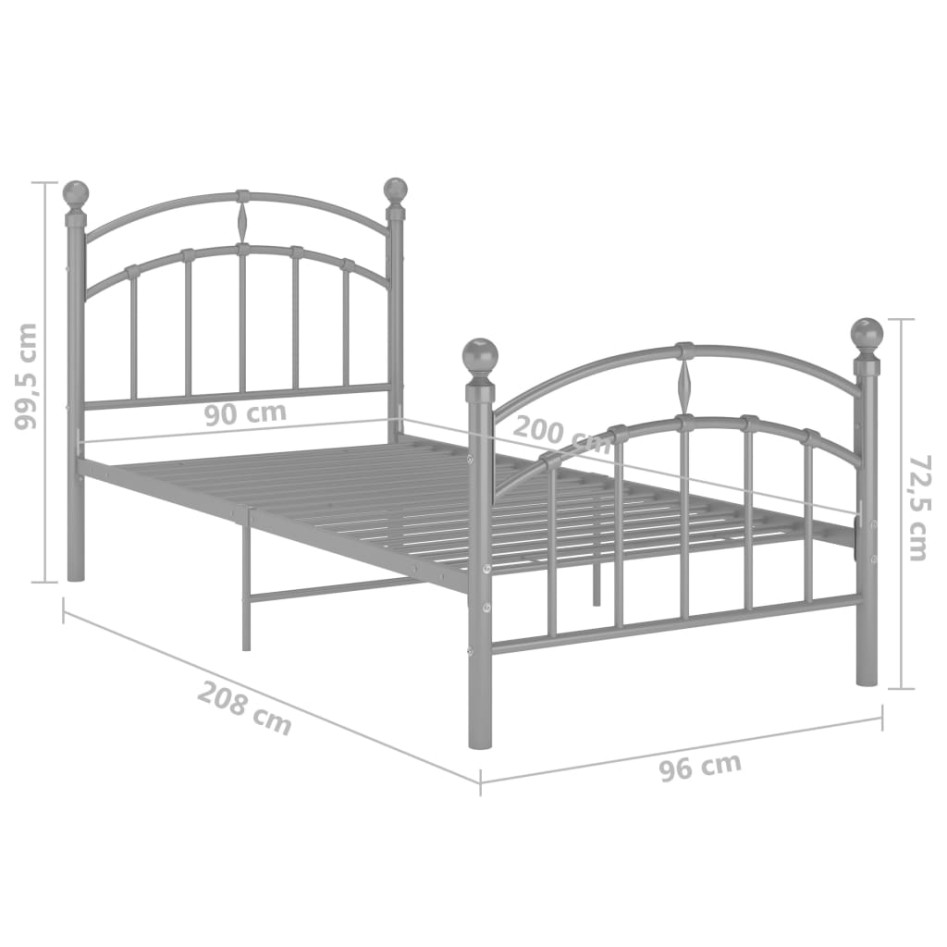 Estructura de cama de metal gris 90x200