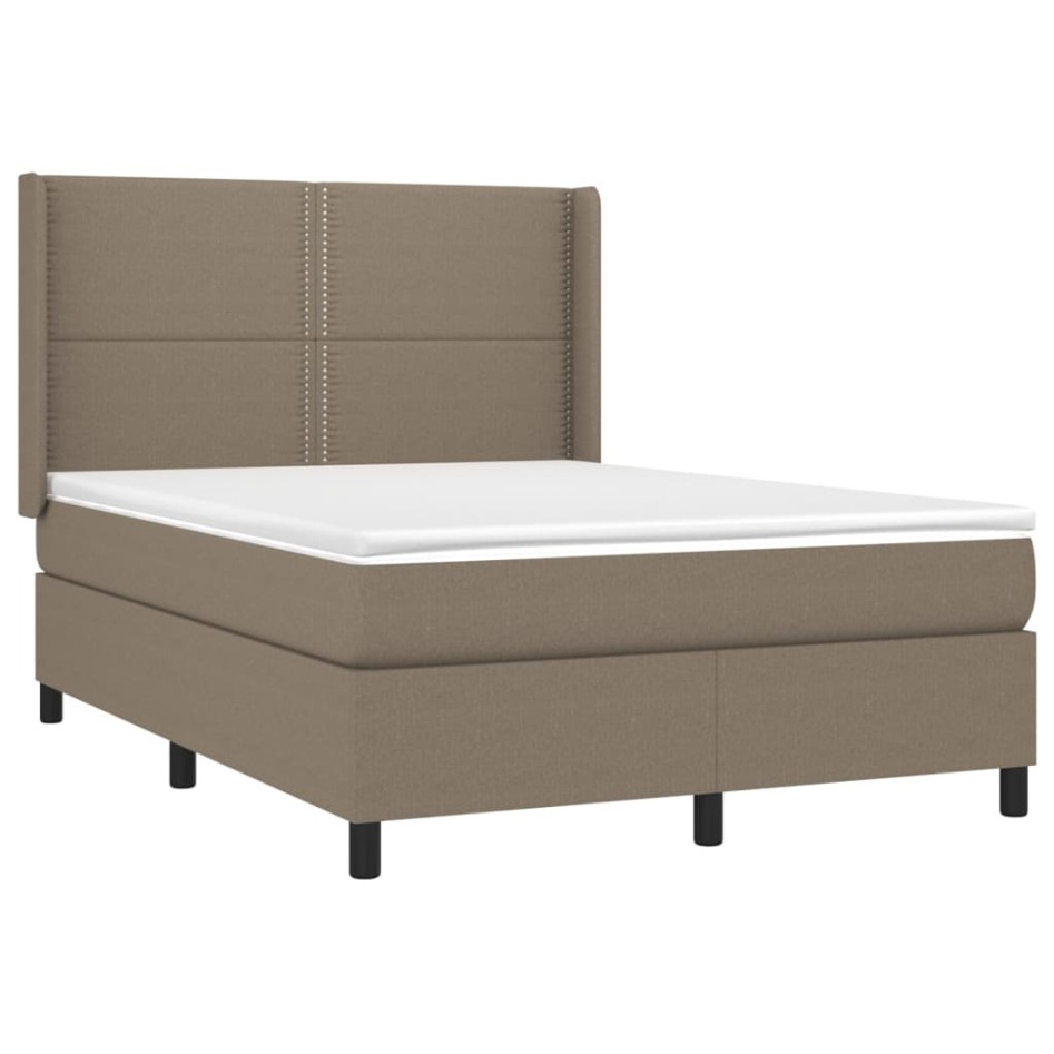 Cama box spring colchón y luces LED tela gris taupe 140x190