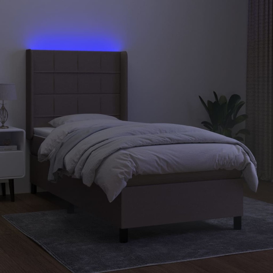Cama box spring colchón y luces LED gris taupe 80x200