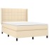 Cama box spring colchón y luces LED tela crema 140x200