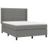 Cama box spring colchón y luces LED tela gris oscuro 140x190