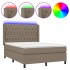 Cama box spring colchón y luces LED tela gris taupe 140x200