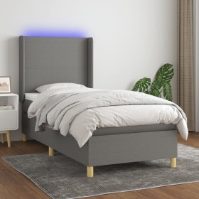Cama box spring colchón y luces LED tela gris oscuro 90x190