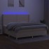 Cama box spring colchón y luces LED tela crema 200x200