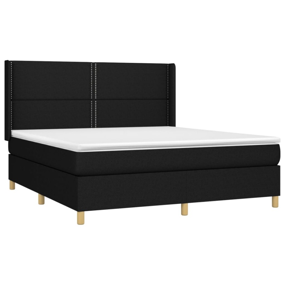 Cama box spring colchón y luces LED tela negro 160x200