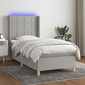 Cama box spring colchón y luces LED tela gris claro 100x200
