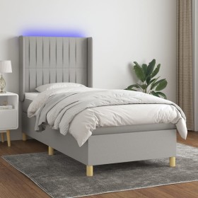 Cama box spring colchón y luces LED tela gris claro 80x200