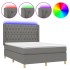 Cama box spring colchón y luces LED tela gris oscuro 140x190