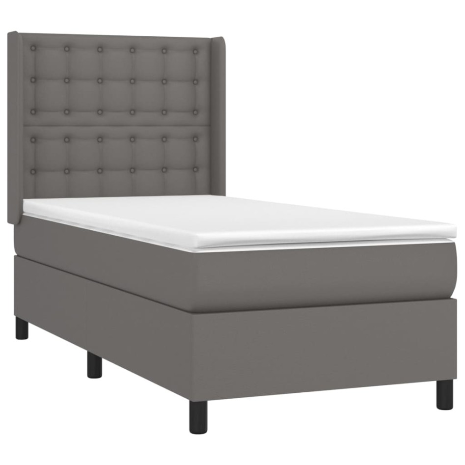 Cama box spring y colchón LED cuero sintético gris 80x200