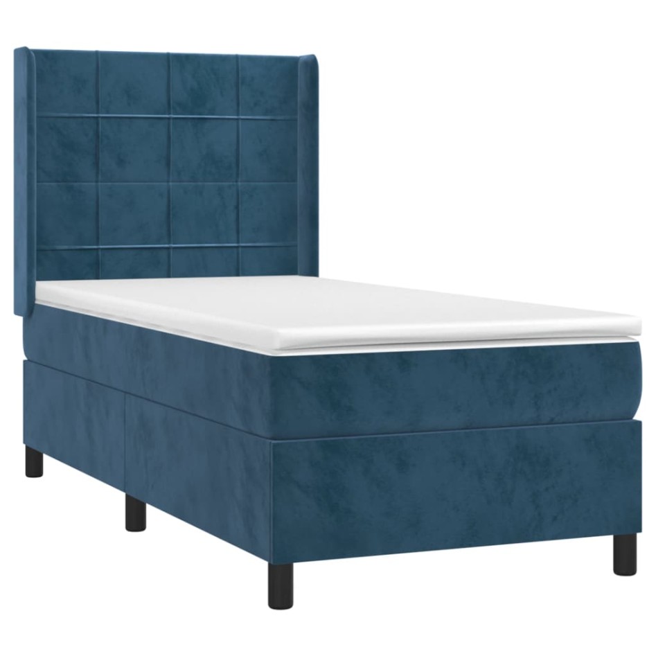Cama box spring colchón y LED terciopelo azul oscuro 80x200