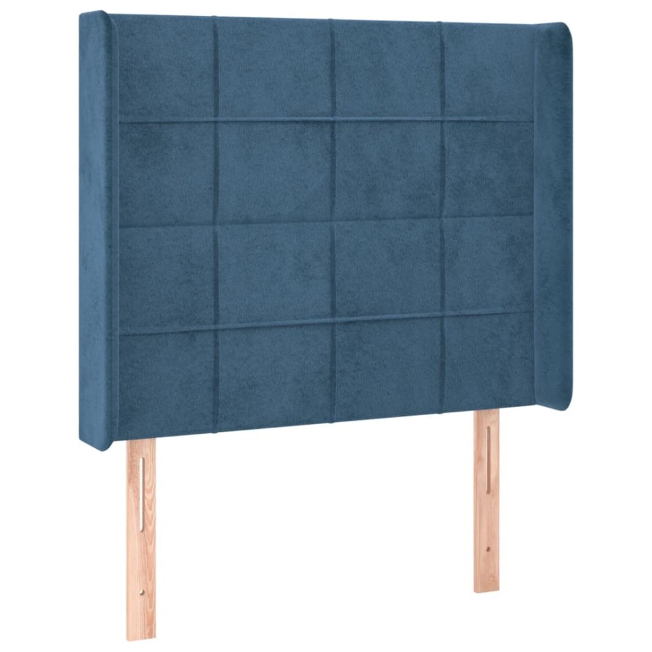 Cama box spring colchón y LED terciopelo azul oscuro 80x200