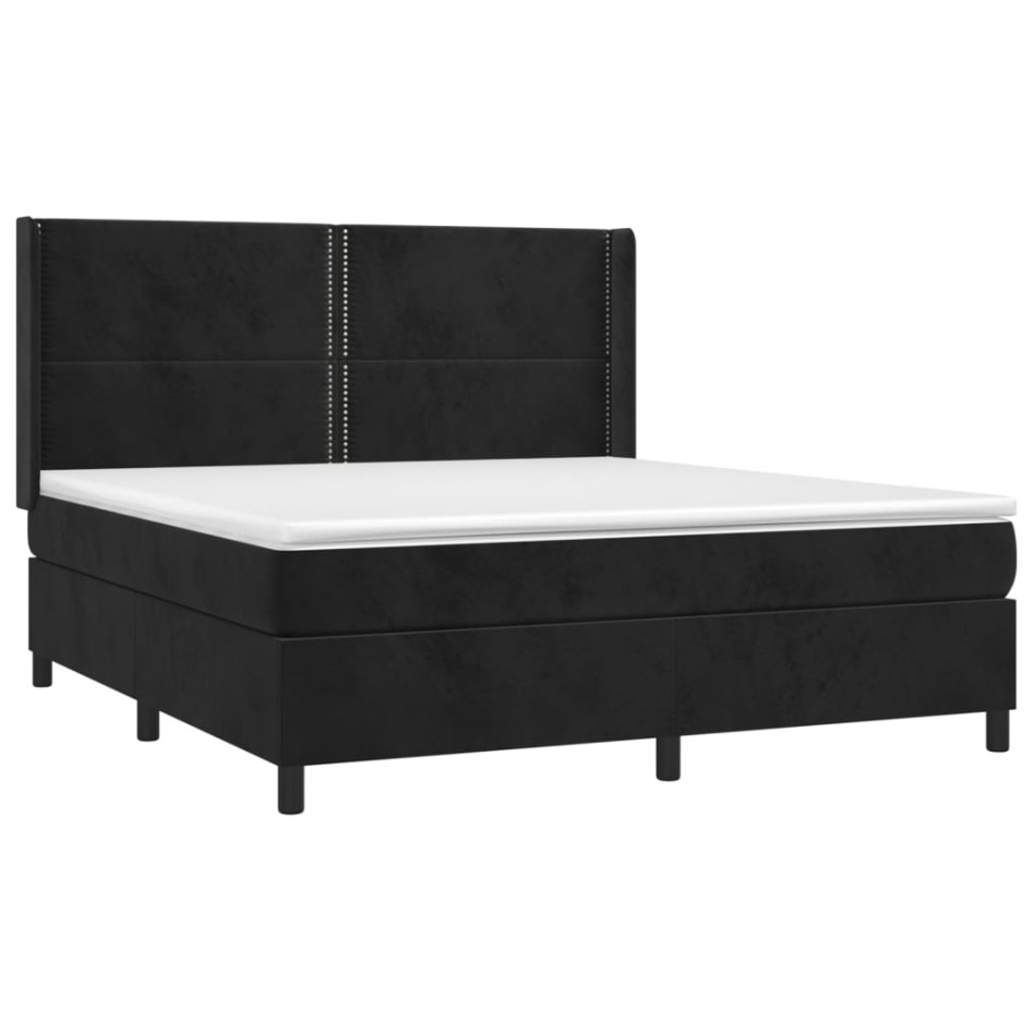 Cama box spring colchón y LED terciopelo negro 180x200
