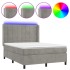 Cama box spring colchón y LED terciopelo gris claro 140x200
