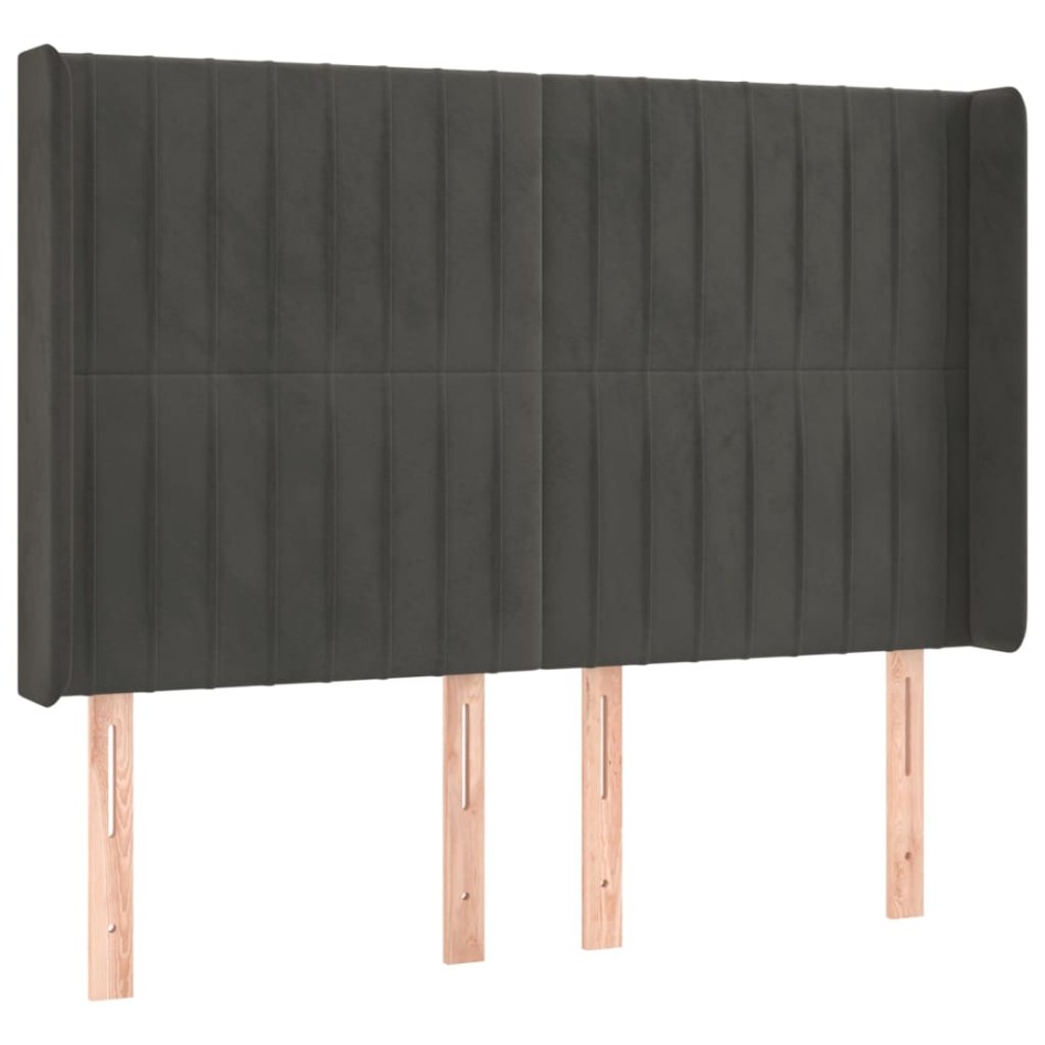 Cama box spring colchón y LED terciopelo gris oscuro 140x190