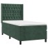 Cama box spring colchón y LED terciopelo verde oscuro 90x190