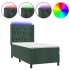 Cama box spring colchón y LED terciopelo verde oscuro 90x200