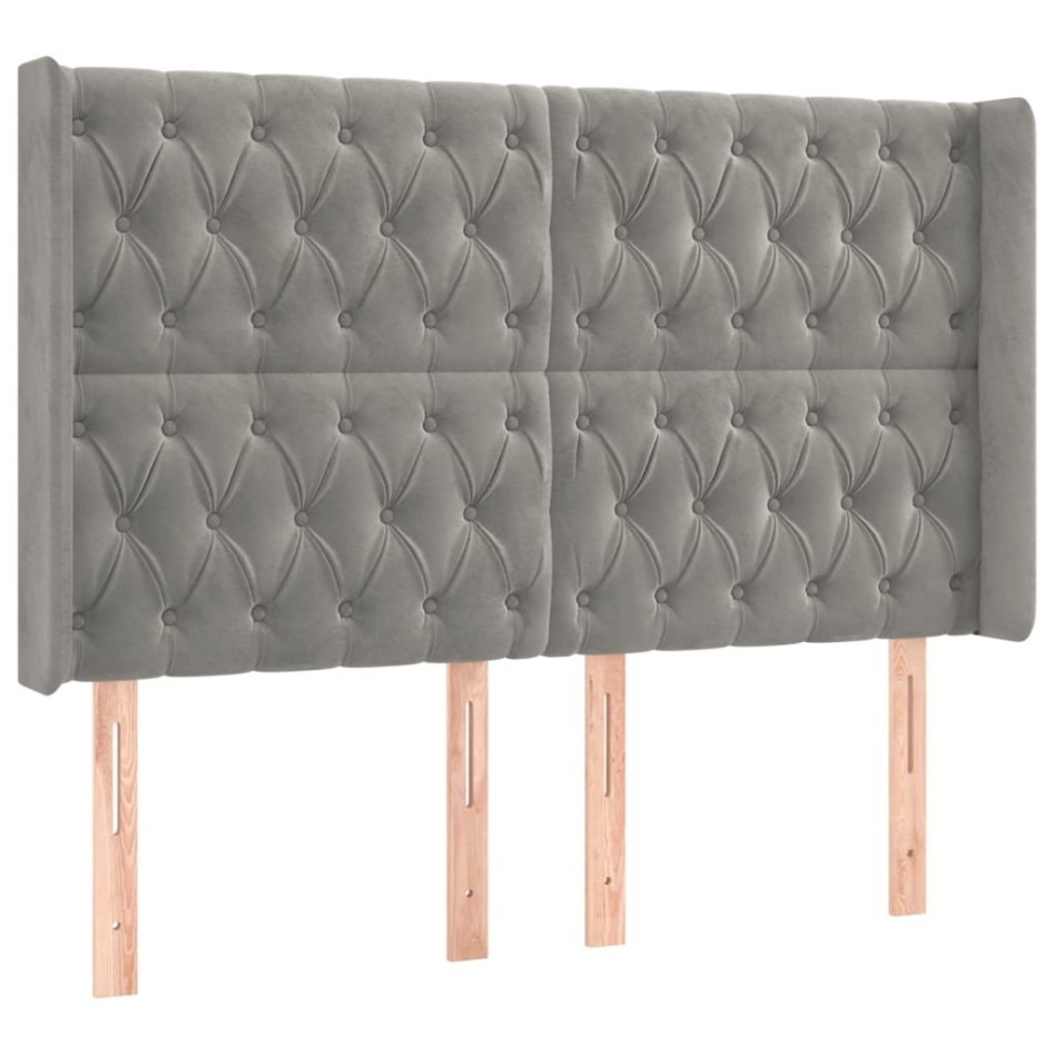 Cama box spring colchón y LED terciopelo gris claro 140x200