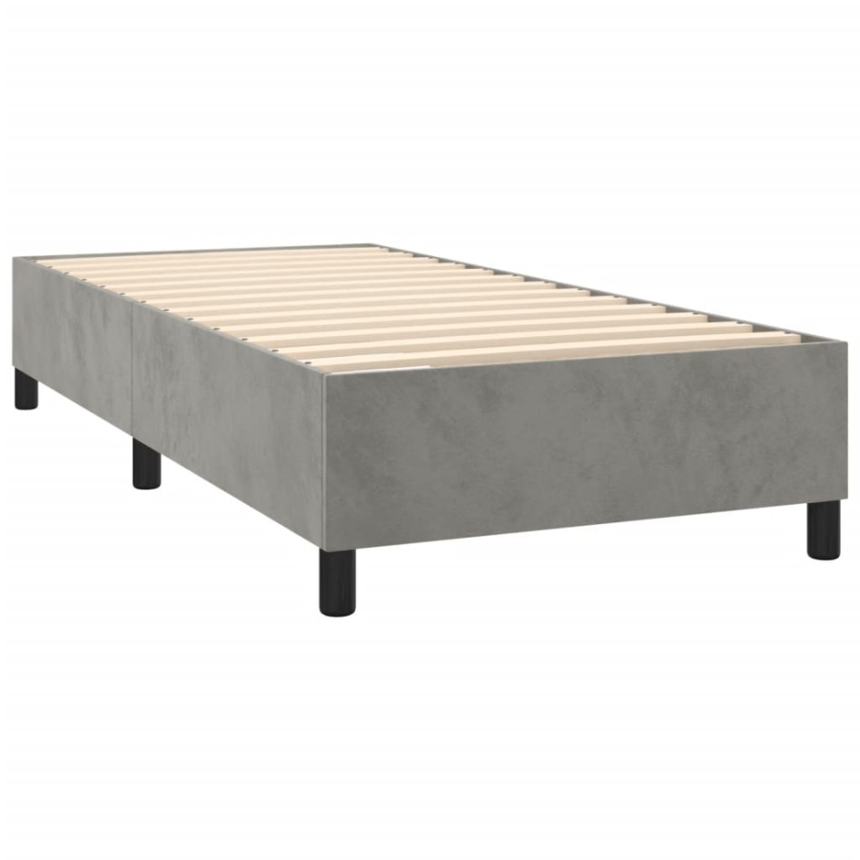 Cama box spring colchón y LED terciopelo gris claro 100x200