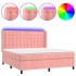 Cama box spring colchón y LED terciopelo rosa 180x200