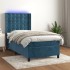 Cama box spring colchón y LED terciopelo azul oscuro 100x200