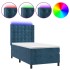Cama box spring colchón y LED terciopelo azul oscuro 100x200