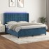 Cama box spring colchón y LED terciopelo azul oscuro 160x200