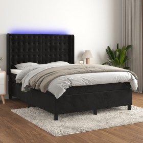Cama box spring colchón y LED terciopelo negro 140x190