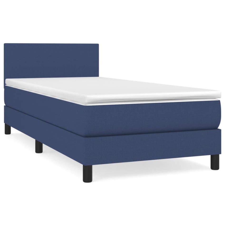 Cama box spring con colchón tela azul 80x200