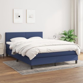 Cama box spring con colchón tela azul 140x190